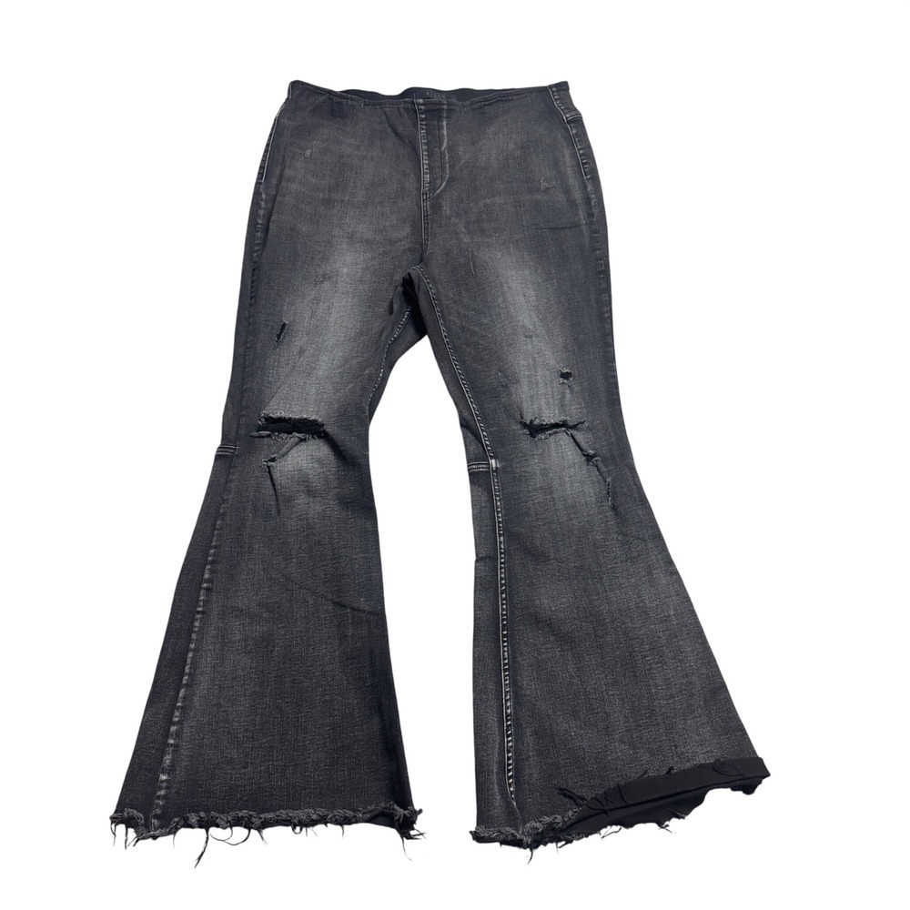 Risen Los Angeles Womens‎ 2XL Black Distressed High Rise Flare Pull On Jeans